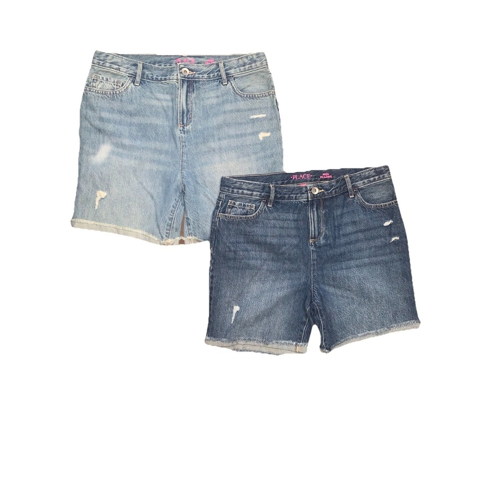 The Children's Place Girl's Jean Shorts 2 Pack Sz 16 Denim Midi Long Distressed